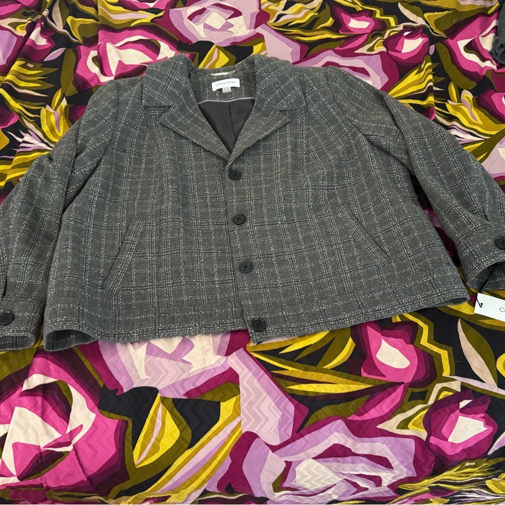 Calvin Klein Charcoal Checkered Blazer